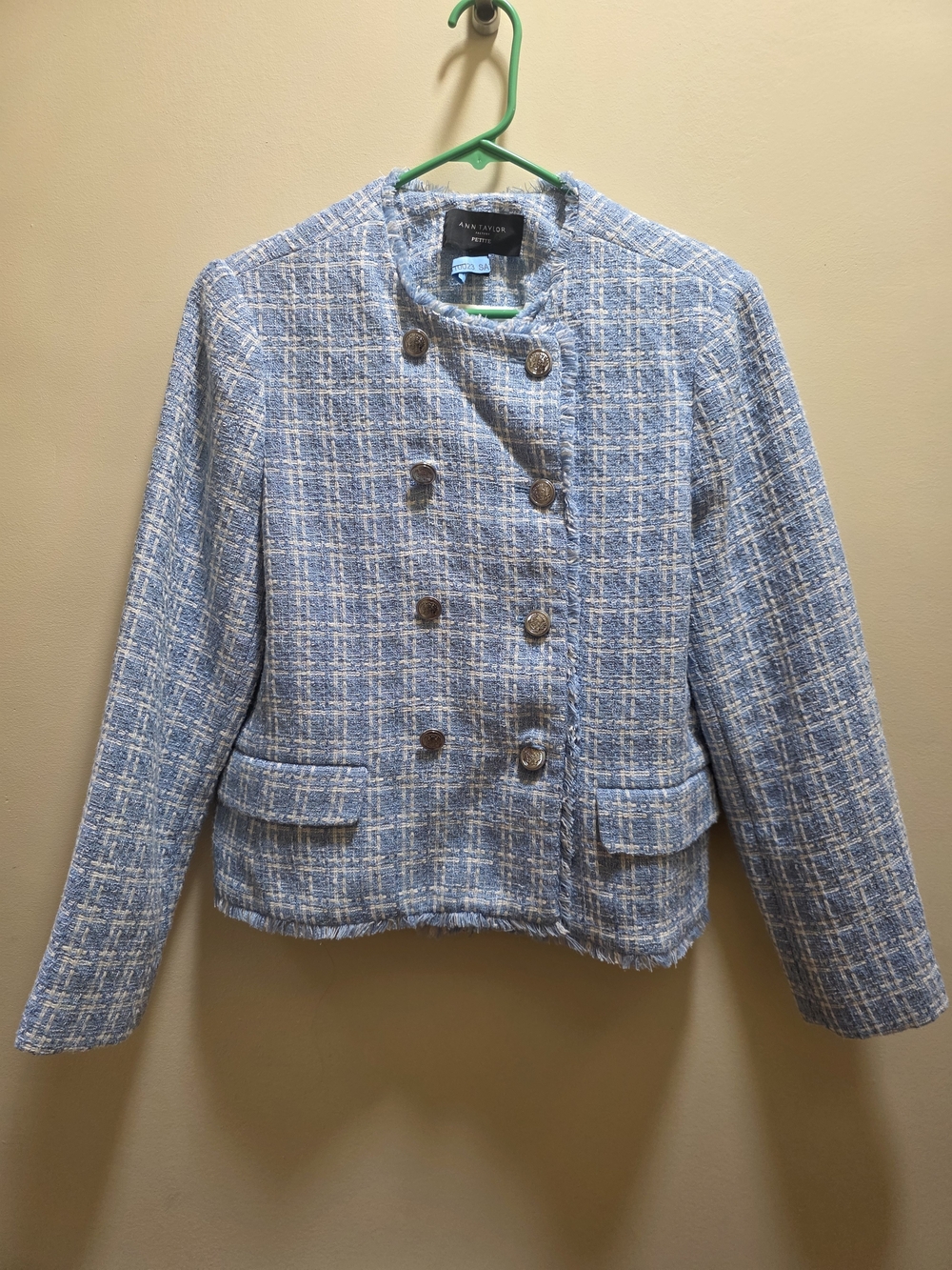 Ann Taylor Factory Double-Breasted Blue Tweed Jacket